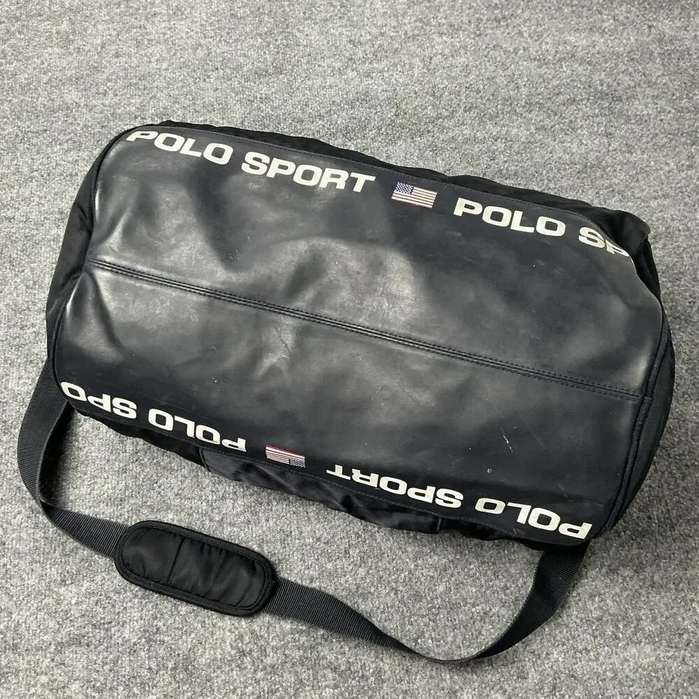 Vintage Polo Sport Ralph Lauren Large Black Duffle Gym Travel Weekender